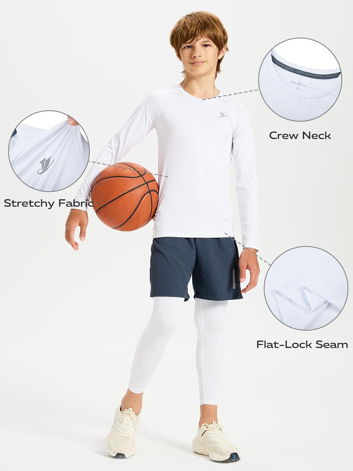 Youth Boys Compression Thermal Shirt Long Sleeve Kids Fleece Baselayer Soccer Baseball Undershirt Slim/Regular/Husky