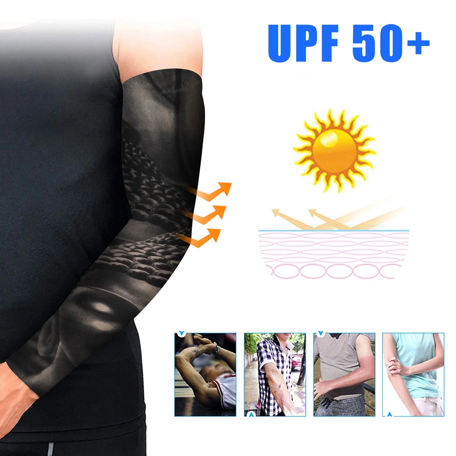 10Pcs UV Protection Cooling Arm Sleeves, UPF 50 Compression Sun Sleeves for Men Women for Running, Cycling, Fishing, Golf, Volleyball, Basketball